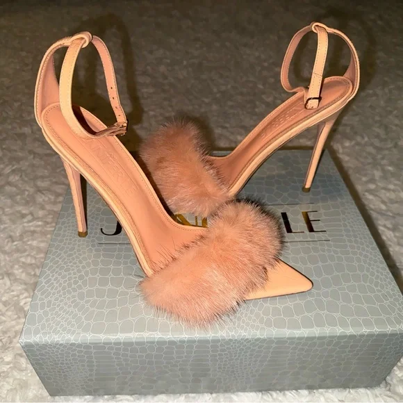 I AM JENNIFER LE Peach Fur Pom High Heel Sandals 40 - Picture 7 of 7